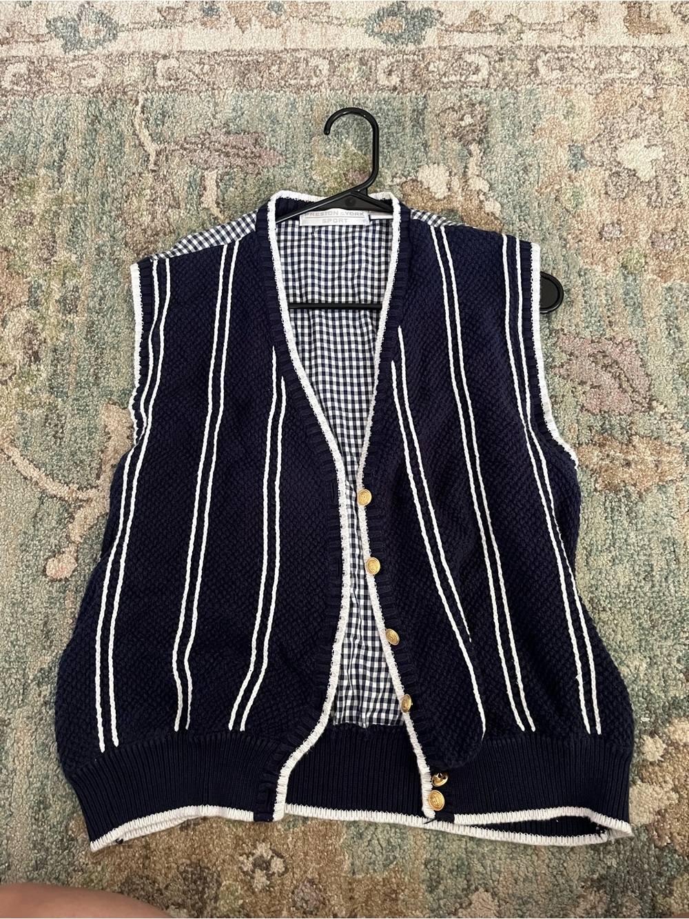 Preston & York Navy and White Striped Knit Cardigan Vest